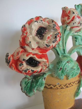 Paint Hubley Poppies in Clay Pot 330 Flower Cast Iron Doorstop Bookend 4