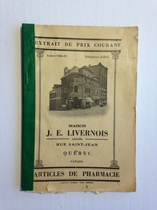 Antique Book Price List 1928 Quebec Pharmacy Drug Store Products Livernois