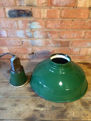 Vintage Enamel Industrial Light / Lamp Shade in Green - Ceiling Light 6
