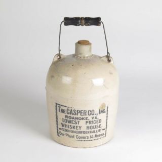 Casper Whiskey Jug Stoneware Roanoke Va Advertising Antique Vtg