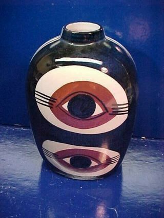 Orig 1960s Royal Copenhagen Danish Modern Surrealist Eye Porcelain Vase Signed