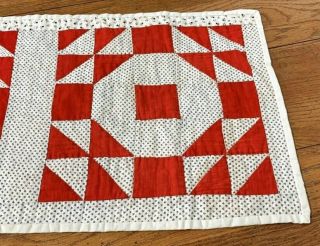 Farmhouse Red c 1890 - 1900 Goose in Pond QUILT Antique Table Runner 45 x 15 2