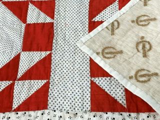 Farmhouse Red c 1890 - 1900 Goose in Pond QUILT Antique Table Runner 45 x 15 4