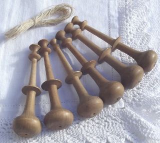 Set Of Vintage French Wood Bobbins Lace Making Spools Wooden Hemp Linen Thread