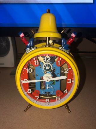 Rare Bright Yellow Vintage Jerger West Germany Busy Boy Bell Wind Up Alarm Clock