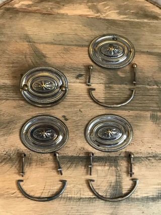 Set Of 4 Matching Antique Pressed Brass Drawer Pulls Complete Handles & Bolts B
