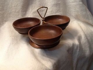 Vintage Mid Century Lazy Susan Wood Bowls Turn Table Candy Nut