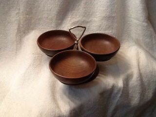 Vintage Mid Century Lazy Susan Wood Bowls Turn Table Candy Nut 2