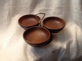 Vintage Mid Century Lazy Susan Wood Bowls Turn Table Candy Nut 3