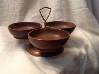 Vintage Mid Century Lazy Susan Wood Bowls Turn Table Candy Nut 4