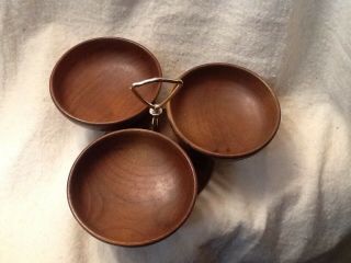 Vintage Mid Century Lazy Susan Wood Bowls Turn Table Candy Nut 5