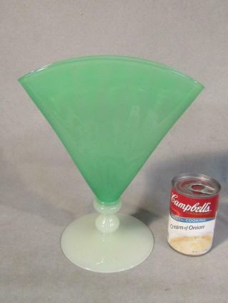 Steuben 11 " Jade & Alabaster Art Glass Fan Vase 6287 - Signed