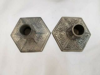 Arts And Crafts Style Hammered Metal Candlesticks Marked Wal 818