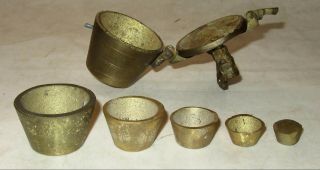 Vintage 5 - Piece Brass Apothecary Graduated Nesting Weight Set For Balance Scales