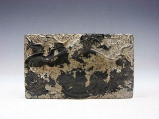 Vintage Nephrite Jade Stone Ink Slab Shaped Paperweight Furious Dragon 04191926