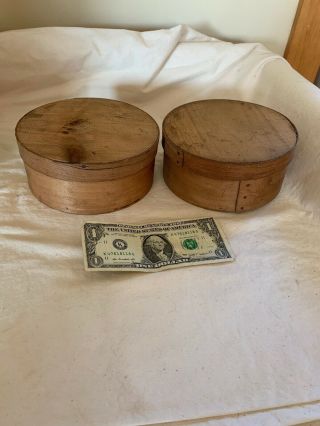 2 Antique Vintage Wood Shaker Pantry Cheese Boxes With Lids 6.  5” X 2.  75” 3