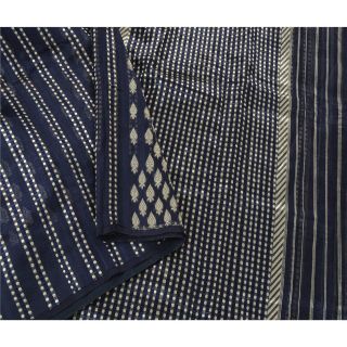 Sanskriti Vintage Blue Saree Pure Silk Woven Craft 5 Yd Soft Fabric Premium Sari