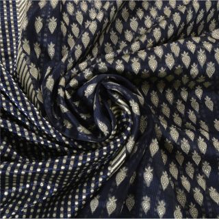 Sanskriti Vintage Blue Saree Pure Silk Woven Craft 5 Yd Soft Fabric Premium Sari 5