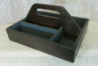 Rustic Primitive Antique Vtg Wood Tool Box Hand Made Tote Farm Paint Carrier