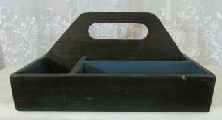 Rustic Primitive Antique Vtg Wood Tool Box Hand Made Tote Farm Paint Carrier 3