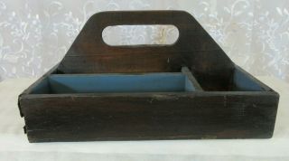 Rustic Primitive Antique Vtg Wood Tool Box Hand Made Tote Farm Paint Carrier 5