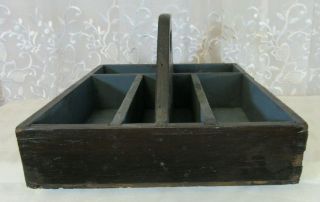 Rustic Primitive Antique Vtg Wood Tool Box Hand Made Tote Farm Paint Carrier 6
