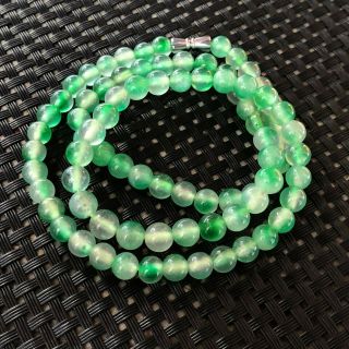 Rare Chinese Collectible Handwork Natural Ice Green Jadeite Jade Beads Necklace