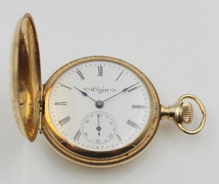 Antique 14k Yellow Gold Elgin Fancy Engraved Hunter Pocket Watch 5491