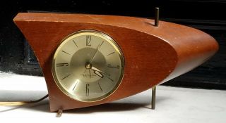 Vintage Westclox Mid Century Modern Atomic Wood Brass Alarm Electric