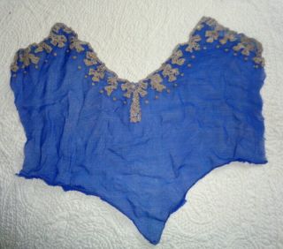 Antique Blue Silk Chiffon And Lace Fragment