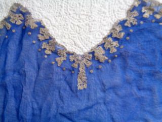 ANTIQUE BLUE SILK CHIFFON AND LACE FRAGMENT 2
