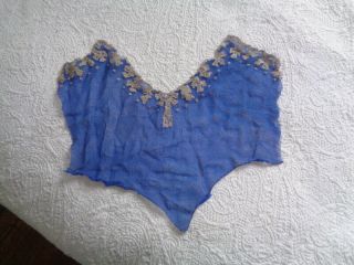 ANTIQUE BLUE SILK CHIFFON AND LACE FRAGMENT 3