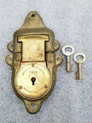 Antique Corbin Cabinet Lock Trunk,  Chest Lock And Keys.  Complete Lock & Keys.
