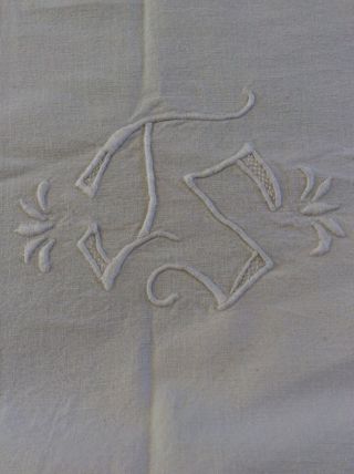 Vintage French Linen Sheet With Monogram Js