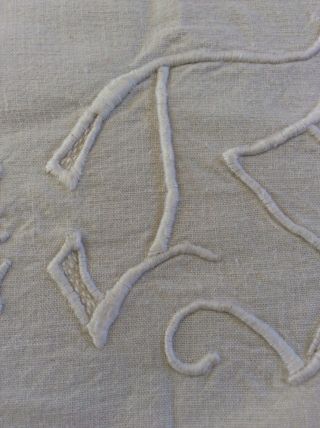 VINTAGE FRENCH LINEN SHEET WITH MONOGRAM JS 2