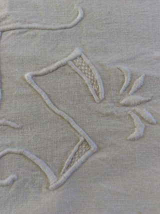 VINTAGE FRENCH LINEN SHEET WITH MONOGRAM JS 3