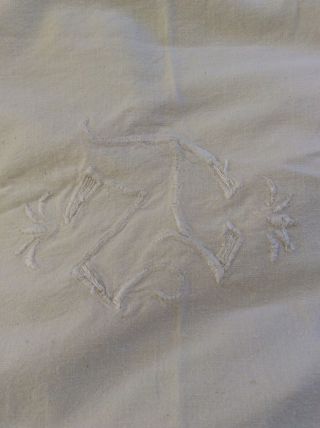 VINTAGE FRENCH LINEN SHEET WITH MONOGRAM JS 4