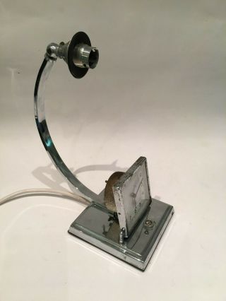 Vintage And Stylish Art Deco Chrome Table Or Desk Lamp With Clock