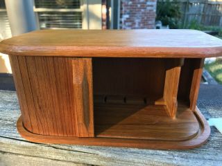 Vtg Kalmar Designs Teak Wood Thailand Roll Top Door Desk Storage Box Floppy Disk 4