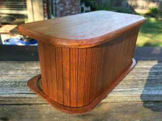 Vtg Kalmar Designs Teak Wood Thailand Roll Top Door Desk Storage Box Floppy Disk 8