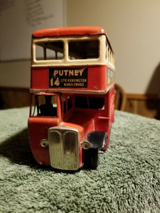 VTG Tri - Ang Minic Metal Double Decker Bus Made in England Penguin Tin Toy 2