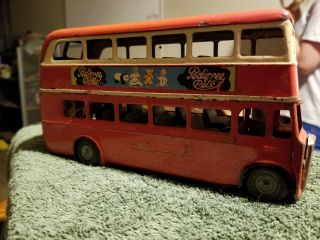 VTG Tri - Ang Minic Metal Double Decker Bus Made in England Penguin Tin Toy 3