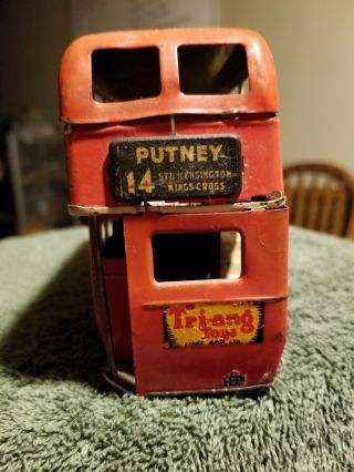 VTG Tri - Ang Minic Metal Double Decker Bus Made in England Penguin Tin Toy 4