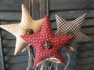 Trio of Primitive Handmade Americana Stars on Dried Branches 2