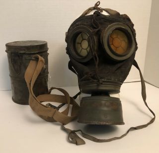 Ww1 German Gas Mask W/ Can Shape Great War,  Militaria