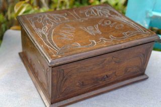Antique Arts And Crafts Oak Trinket Jewellery Box Art Nouveau Lovers Momento Box