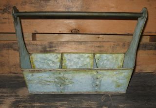 Green Galvanized Tote Tool Box Basket French Country/primitive Garden Room Decor