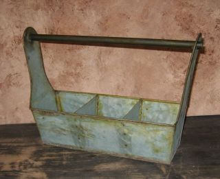 Green Galvanized Tote Tool Box Basket French Country/Primitive Garden Room Decor 2