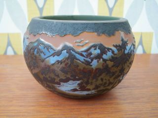 Art Nouveau Style Cameo Glass Vase Or Bowl Galle Landscape Scenery Af