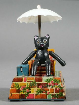 Vintage Made In Occupied Japan Japanese Tin Windup Toy Bear & Umbrella